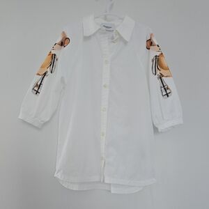 Burberry Kid's White Shirt Dress with Artistic Sleeves, Size 2y